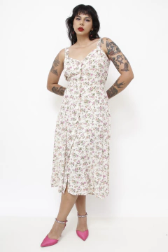 Vestido flores viscose rosa