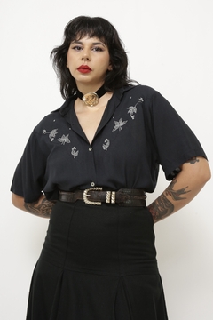 Camisa preta bordada western