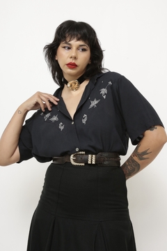 Camisa preta bordada western - Capichó Brechó