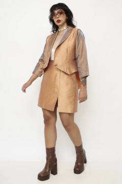 Conjunto saia + blazer dourado - loja online