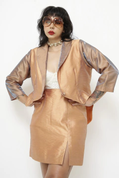 Conjunto saia + blazer dourado - loja online