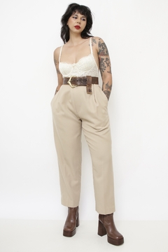 Calça lã bege cintura alta Maria Bonita - comprar online