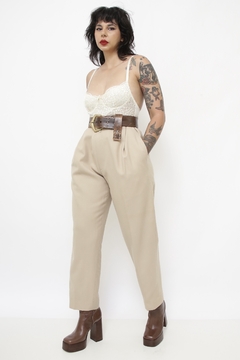 Calça lã bege cintura alta Maria Bonita - Capichó Brechó