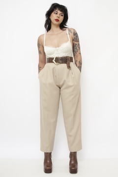 Calça lã bege cintura alta Maria Bonita - comprar online