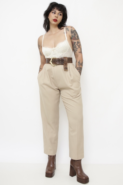 Calça lã bege cintura alta Maria Bonita