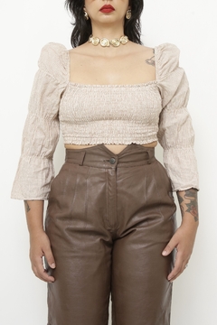 Calça 100% couro marrom cintura alta - comprar online