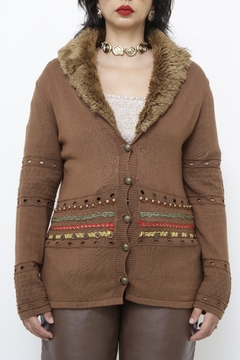 Cardigan western gola de pelucia - loja online