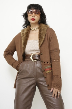 Cardigan western gola de pelucia na internet