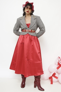 Blazer cropped cinza bordado flores - comprar online