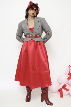 Blazer cropped cinza bordado flores - comprar online
