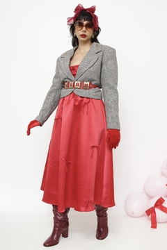 Blazer cropped cinza bordado flores - Capichó Brechó