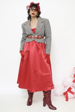 Blazer cropped cinza bordado flores - comprar online