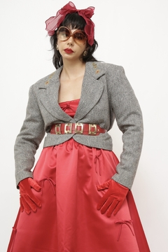 Blazer cropped cinza bordado flores - loja online