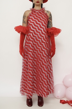 Vestido vermelho bababdos vintage brilho - Capichó Brechó