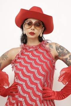 Vestido vermelho bababdos vintage brilho - Capichó Brechó