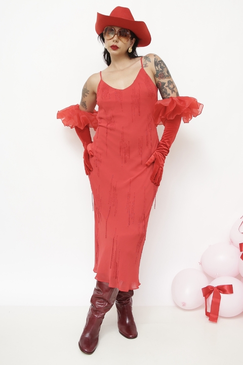 Vestido vermelho bordado 90´s