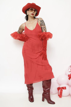 Vestido vermelho bordado 90´s na internet
