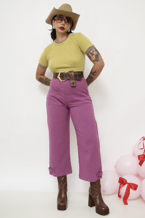 Calça roxa cintura alta