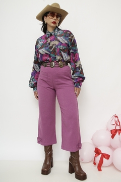 Camisa estampada flores roxa - Capichó Brechó