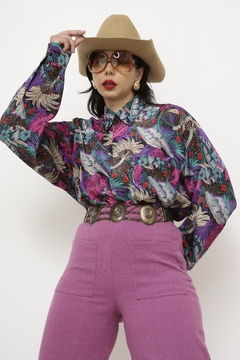 Camisa estampada flores roxa - Capichó Brechó