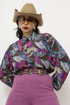 Camisa estampada flores roxa - Capichó Brechó