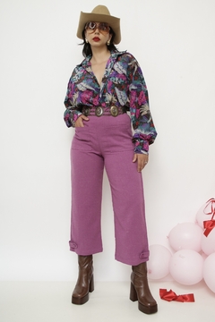 Camisa estampada flores roxa - comprar online