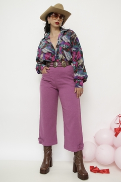 Camisa estampada flores roxa - loja online