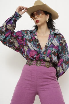 Camisa estampada flores roxa - loja online