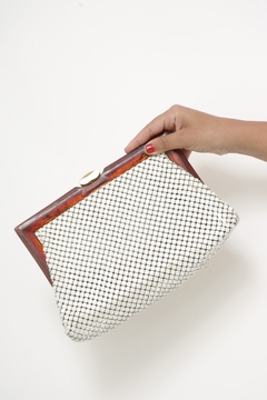 Bolsa mão tela metal branca acrilico