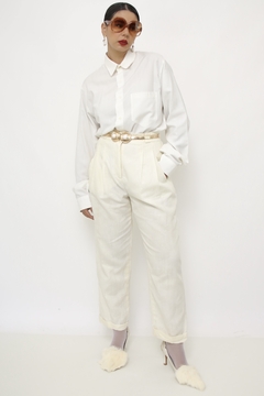 Calça off white cintura alta
