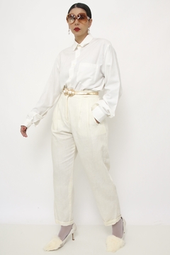 Calça off white cintura alta