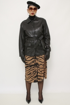 Casaco couro cinto vintage 70´s preto - comprar online