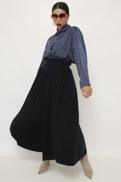 Calça pantacout plisssada tricot CORI marinho