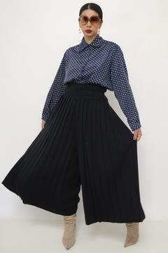 Calça pantacout plisssada tricot CORI marinho - Capichó Brechó