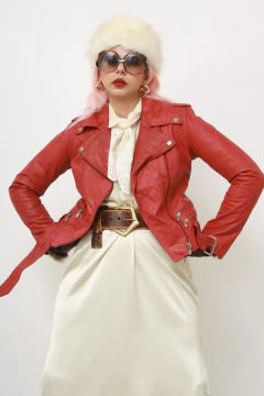 Jaqueta couro vermelha biker - comprar online