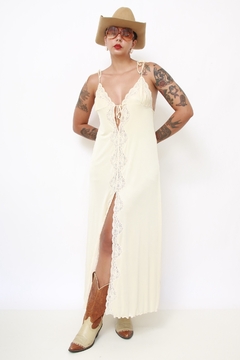 Camisola longa off white renda amarração