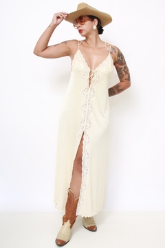 Camisola longa off white renda amarração - loja online
