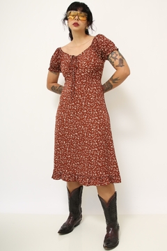 Vestido cowboy marrom flores - Capichó Brechó