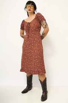 Vestido cowboy marrom flores - comprar online