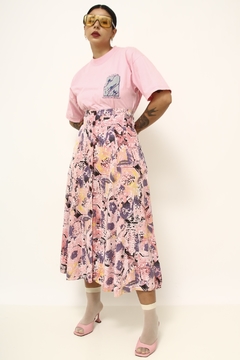 Saia rosa midi cintura alta - comprar online