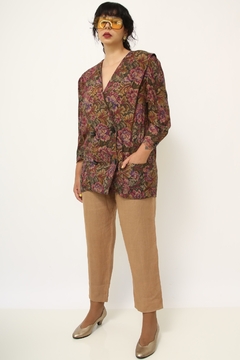 Blazer floral bordo acinturado vintage - loja online