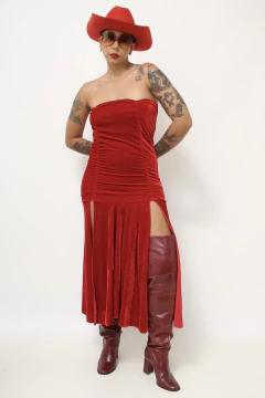 Imagem do Saia veludo molhado vermelha fenda