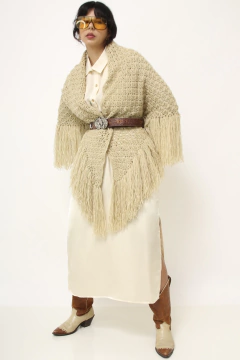 Poncho vintage creme franjas