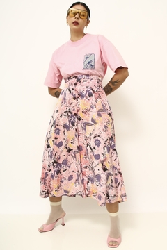 Saia rosa midi cintura alta - comprar online
