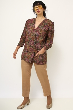 Blazer floral bordo acinturado vintage - Capichó Brechó
