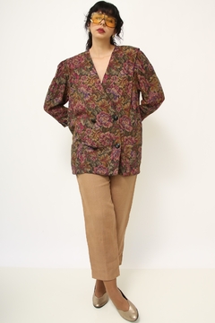 Blazer floral bordo acinturado vintage na internet