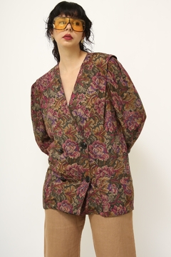 Blazer floral bordo acinturado vintage - comprar online