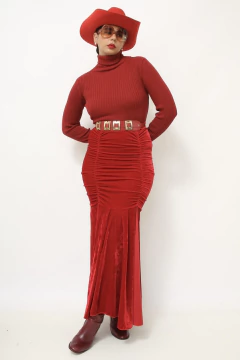 Saia veludo molhado vermelha fenda - loja online