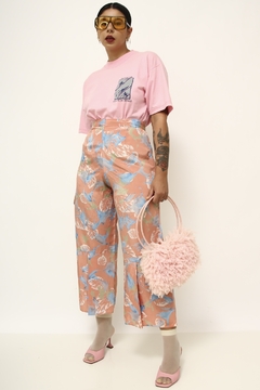 Calça acetinada rosa estampada - Capichó Brechó