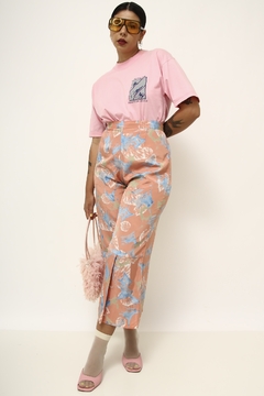 Calça acetinada rosa estampada - comprar online